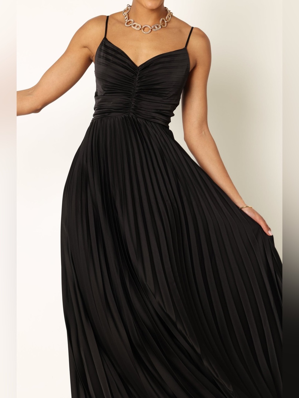 NWT Petal & Pup Naira Pleated Maxi Dress Black 12 fall winter wedding guest